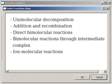 Unimolecular decomposition, additin and recombination, direct bimolecular reactions, bimolecular reactions through intermediate complex, ion-molecular reactions